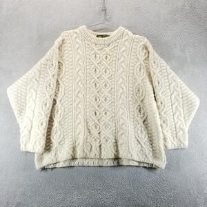Peregrine Sweater Mens L Beige Cable Knit Fisherman Pure Wool Made In England